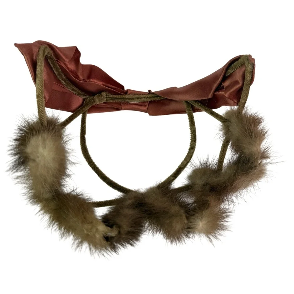 VINTAGE Union‎ Made Fur Circlet Hat Satin Bow Brown Piece Mid Century MCM - Picture 8 of 8